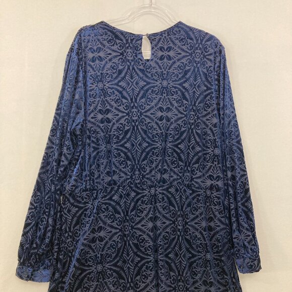 New Hillary Scott La Bellum size XL Navy Velvet Burnt-out Stretch Midi Dress - Picture 10 of 12
